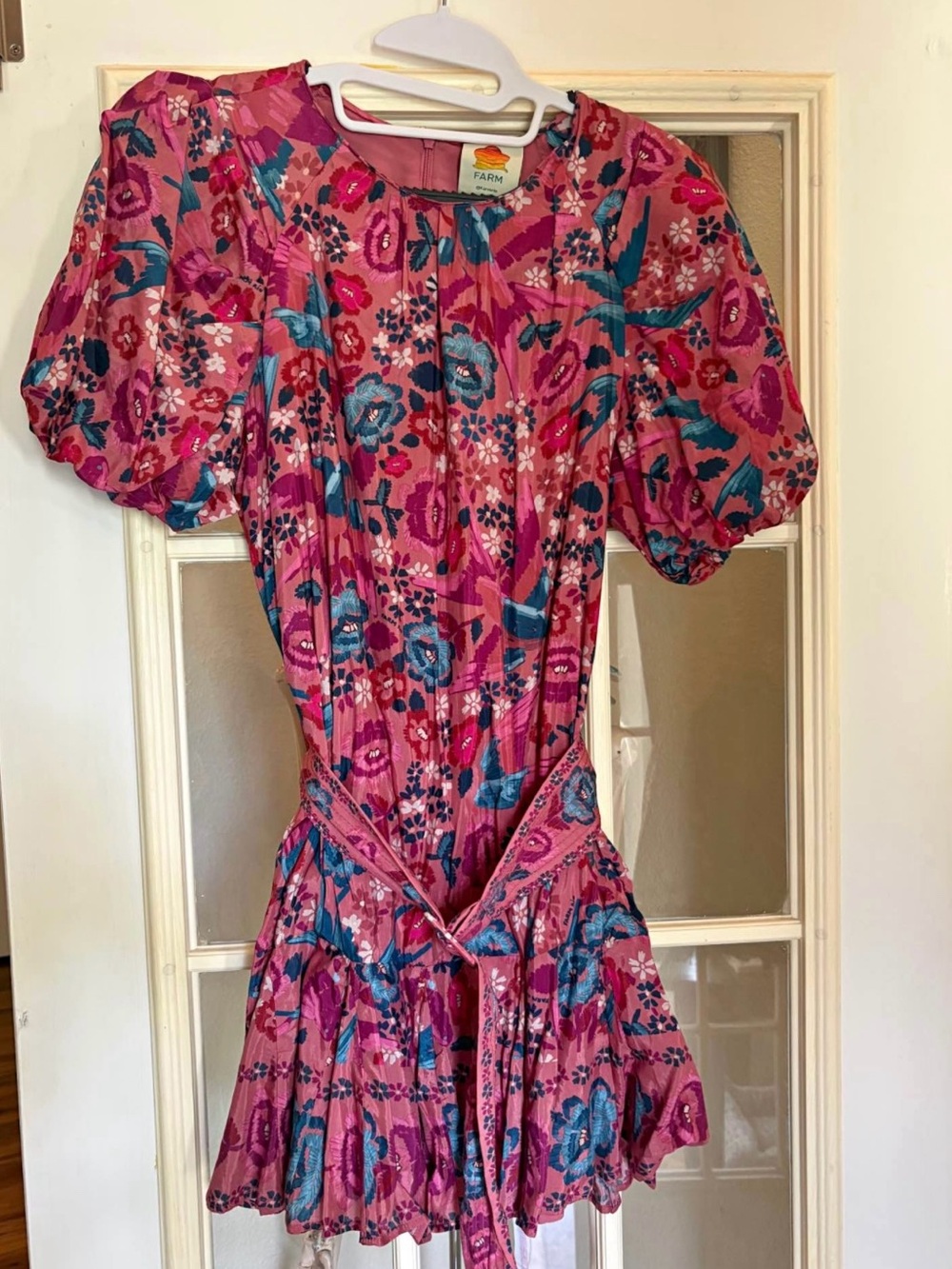 Farm Rio Puff Sleeve Belted Dress